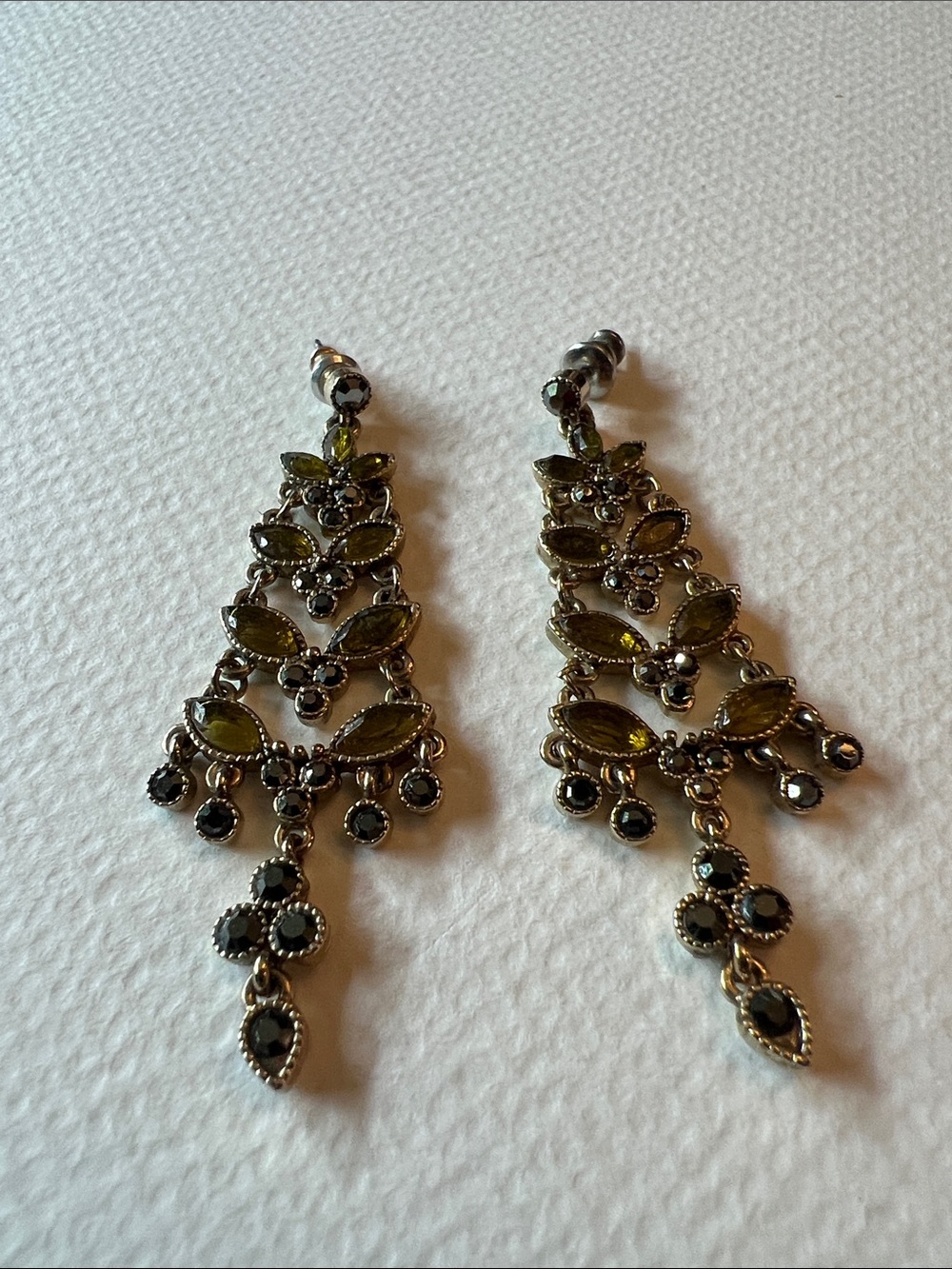 Olive Green Vintage-Inspired Chandelier Earrings